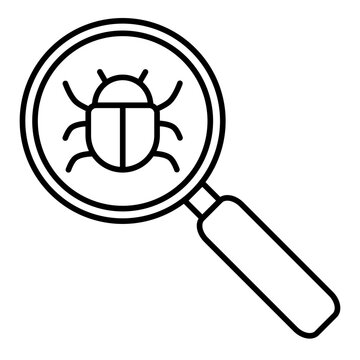 magnifying glass with bug line icon with editable stroke