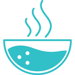 Simple Turquoise Icon of a Steaming Bowl of Water With Bubbles on a Transparent Background