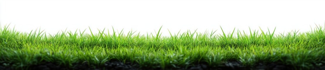 lush vibrant green grass blades in layered strip on a white background evoking freshness and calm