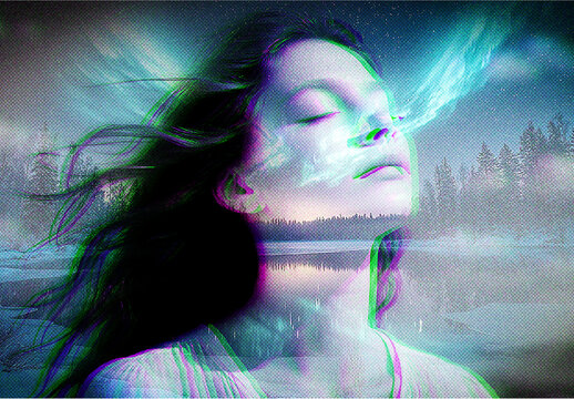 Blue And Cyan Risograph Double Exposure Photo Effect Mockup
