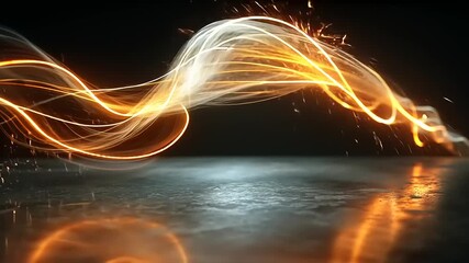 Abstract light trails dancing across a reflective surface, creating a dynamic visual effect at night - Powered by Adobe