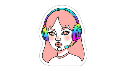 Obraz premium Captivating gamer girl streams live with vibrant headset, perfect for esports promotions