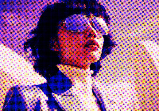 Purple And Pink Printed Halftone Grain Photo Effect Mockup