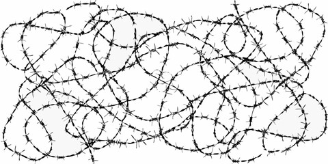 Tangled barbed wire illustration on white background for security and danger