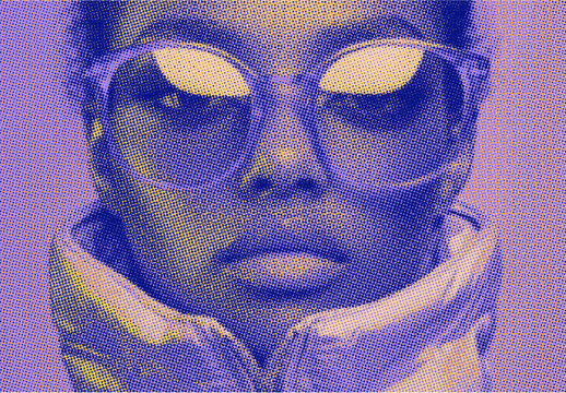 Purple And Yellow Printed Halftone Grain Photo Effect Mockup