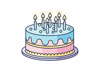 Colorful birthday cake with lit candles on a white background vector illustration