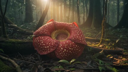 Beautiful Rafflesia Arnoldi flower in the middle of tropical forest