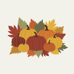 Autumn Harvest Pumpkins and Colorful Fall Leaves Arrangement.
