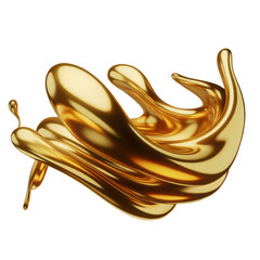 Abstract Golden Liquid Splash Formation on Transparent Background Keywords: gold, liquid, splash, fluid, molten, metal isolated on a transparent background