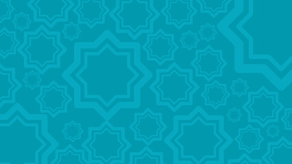 Monochromatic seamless background pattern featuring scattered Islamic geometric eight-pointed stars in subtle teal. Vector texture for Ramadan, Muslim holidays, decorative banners, wallpaper, or forma