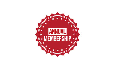 Red Annual Membership Rosette with Stars and Jagged Edges on Transparent Background