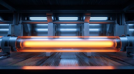 Obraz premium Futuristic Glowing Cylinder in High-tech Manufacturing Environment Visualization