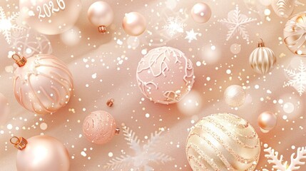 Elegant Rose Gold Christmas Ornaments with Snowflakes and Bokeh Effect for Festive Decoration
