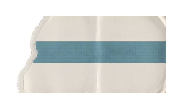 Torn paper with blue stripe and faint text isolated on transparent background