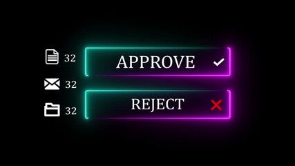 Approval and rejection interface concept with document icons and finger pressing check mark. Ideal for digital workflow, decision making, business automation, and document review themes. 4k - Powered by Adobe