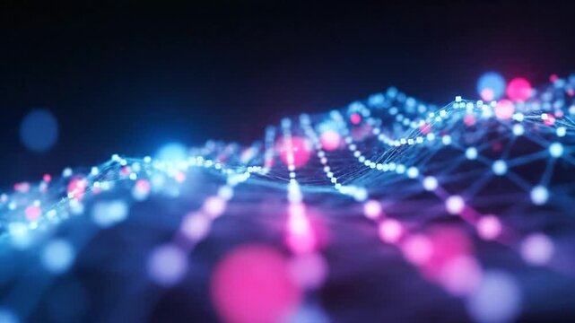 Futuristic network connectivity visualization with vibrant neon colors motion