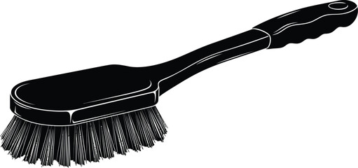 Black bristle brush with handle for cleaning, sweeping, and scrubbing
