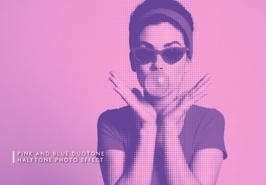 Pink And Blue Halftone Duotone Photo Effect