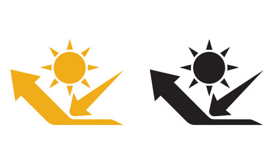 Sun reflection and uv protection icon set. solar energy deflection symbol. heat insulation and sun block concept, flat vector illustration.
