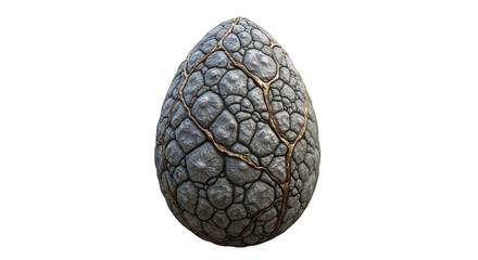 A cracked and ancient stone egg with golden veins, isolated on a transparent background, symbolizing fantasy and mystery