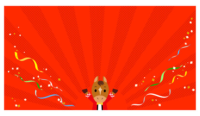 はっぴを着たウマのサンバースト背景