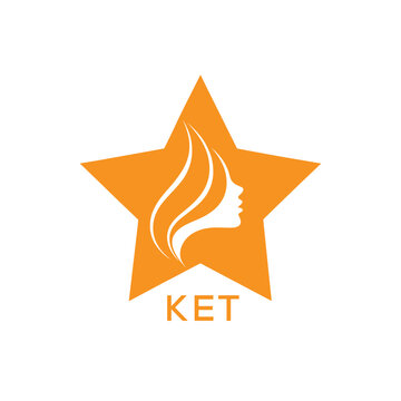 KET Star Beauty Logo. KET Woman Silhouette  Feminine Salon. KET Cosmetic Branding Icon.
