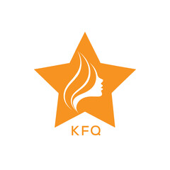 KFQ Star Beauty Logo. KFQ Woman Silhouette  Feminine Salon. KFQ Cosmetic Branding Icon.
