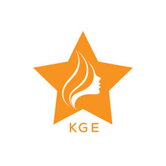 KGE Star Beauty Logo. KGE Woman Silhouette  Feminine Salon. KGE Cosmetic Branding Icon.
