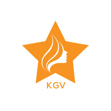 KGV Star Beauty Logo. KGV Woman Silhouette  Feminine Salon. KGV Cosmetic Branding Icon.
