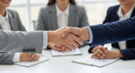 Handshake between business partners showing teamwork agreement and successful collaboration