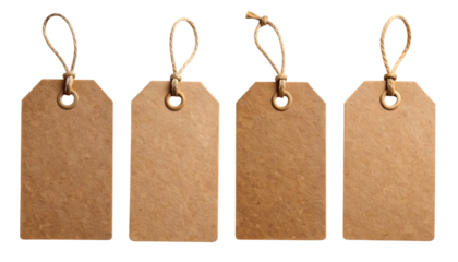 Brown Kraft Gift Tag Collection of Four Designs, isolated on transparent background