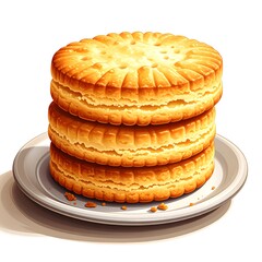 Stack of three golden-brown biscuits on a white plate
