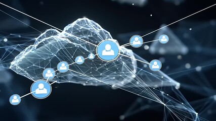 Digital network connections illustrating cloud technology and user interaction in a futuristic setting - Powered by Adobe