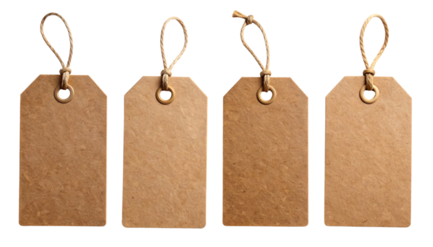 Brown Kraft Gift Tag Collection of Four Designs, isolated on transparent background  - Powered by Adobe