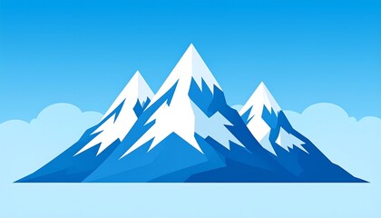 Stylized peaks with snow caps and light blue sky and clouds