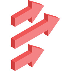 Three Dimensional Red Arrows Pointing Upward and Rightward Against a Clean White Background Representing Direction and Progress