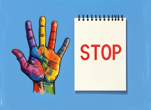 警告を伝える手と赤字のSTOP