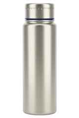 Silver stainless steel vacuum flask water bottle for travel isolated on a transparent background