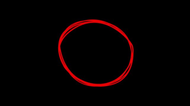 Set of Animated Hand Drawn Circles elements. 4K Red Sonar Circle Loopable. Circle marker with drawing effect, Isolated pencil draw, marking, animated, hand drawn, highlighter,