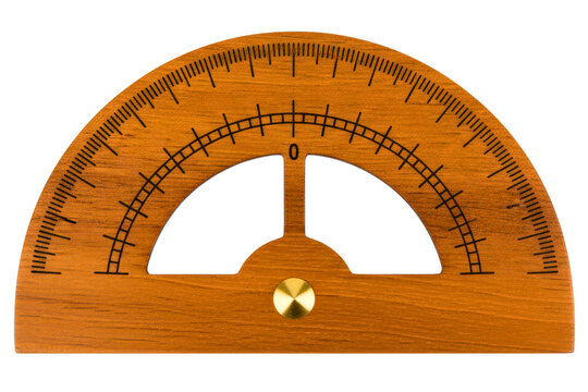 Classic wooden protractor for measuring angles in mathematics isolated on a transparent background