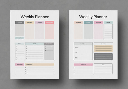 Modern Weekly Planner Template with Meal Organizer