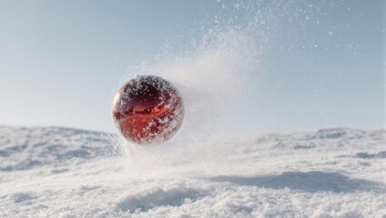 Abstract Sphere Hovering Over Snowy Landscape Under a Bright Sky.
