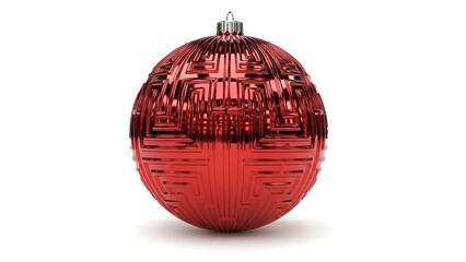 Shiny red bauble with intricate geometric pattern, perfect for festive holiday decorations