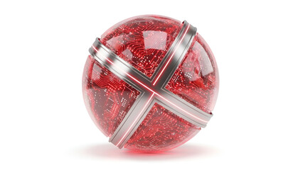 Abstract Red Sphere with Metallic Bands and Digital Texture