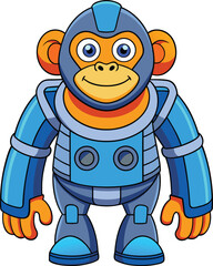 Cartoon Monkey Robot in Blue Metallic Suit with Orange Hands and Feet android cyborg