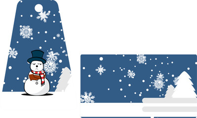 xmas gift card pack collection with snowman cartoon in vector art