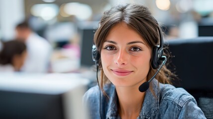 Call center agent wearing headset providing patient attentive listening to customer with calm helpful demeanor, ideal for business and support customer service care assistance.