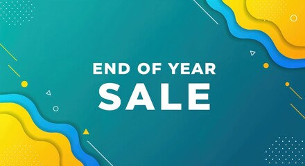 End of Year Sale: A vibrant sale banner with fluid geometric shapes, perfect for highlighting year-end promotions.
