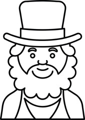 Leprechaun face with top hat and beard line art vector