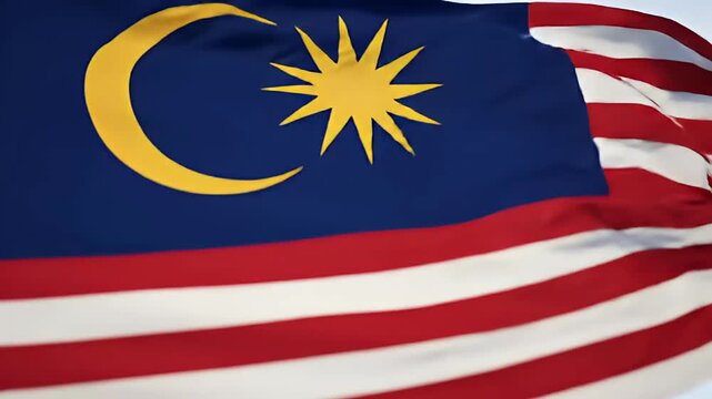 Malaysian Flag Waving Proudly in the Wind Representing National Identity and Patriotism.